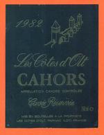 étiquette De Vin De Cahors Les Cotes D'olt 1982 à Parnac - 75 Cl - Cahors