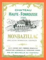 étiquette De Vin De Monbazillac Chateau Haute Fonrousse 1988 Gaec Ganfard à Monbazillac - 73 Cl - Monbazillac