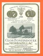 étiquette De Vin De Monbazillac Clos Fontindoule 1988 G Cros à Monbazillac - 73 Cl - Monbazillac