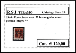 Italia: R.S.I. - TERAMO: Posta Aerea Del 1930/32 Soprastampato - 75 C. Bruno Giallo - 1944 - Lokale/autonome Uitgaven