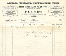 Facture 1/2 Format 1871 / Suisse  GENEVE / A.B. PARENT / Literie, Toilerie, Couvertures, Tapis - Switzerland