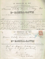 M-Facture Le Courrier De Huy Mme Maréchal-Ranwez Obl Huy(Nord) Le 5-Mars-1898 Sur 57 Vers Héron - 1800 – 1899