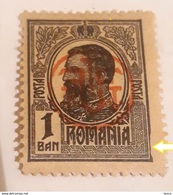 Error ROMANIA 1918 CAROL I, 1BAN BLAACK,  BROKEN Frame  WITH SURCHARGE PTT RED,MNH - Ungebraucht