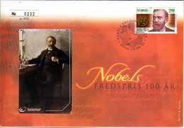 100 Years NOBEL Price - Cover With Norvegean Phonecard Stamped FDC With The Stamp For The Same Anni - Norvège