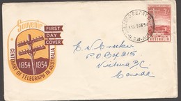 1954  Centenary Of Telegraph In Australia - Royal Cachet - To Canada - Primo Giorno D'emissione (FDC)