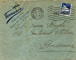 1929- Enveloppe Affr. TP 50 C Algérie Oblit.  Marseille-gare / PAQUEBOT  Pour Bordeaux - Maritime Post