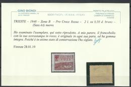 TRIESTE B 1948 SOPRASTAMPA ROSSA JUGOSLAVIA YUGOSLAVIA RED SURCHARGE CROCE ROSSA RED CROSS 2 L SU 0.50 D MNH CERTIFICATO - Mint/hinged