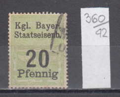 42K360 / Kgl. Bayer Staatseisenb 20 Pfennig , RAILWAY SYMBOL , Revenue Fiscaux Steuermarken , Germany Allemagne - Sonstige & Ohne Zuordnung