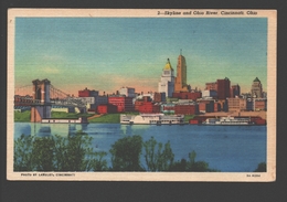 Cincinnati - Skyline And Ohio River - Linen - 'postage Insufficient For AIR MAIL' - Cincinnati