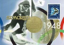 2009 HELVETIA SUISSE ENTIER POSTAL - JEUX OLYMPIQUES D'HIVER A NAGANO - ST. MORITZ 1948  SKY MÉDAILLE - Winter 1998: Nagano