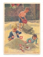 KINDER - Im Sandkasten Spielende Kinder, Schweizer Rot Kreuz - Karte - Dessins D'enfants