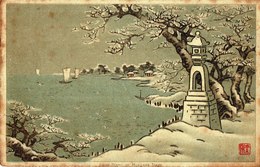 Cpa Japon Illustration Scène De Neige De Mukojima Tokyo,timbre Néerlandais. - Tokio