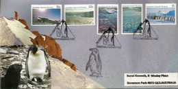 Paysages Du Territoire Antarctique Australien. FDC Oblitération Pingouins, Série AAT Nr 68/72, Année 1985 - Behoud Van De Poolgebieden En Gletsjers