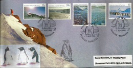 Paysages & Faune Du Territoire Antarctique Australien. FDC Oblitération Pingouins, Série AAT Nr 68/72, Année 1985 - Fauna Antártica