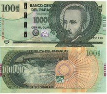 PARAGUAY   100'000 Guaranis  P240(c) Dated  2017   San Roque González De Santa Cruz + Itaipú Hydroelectric Dam  UNC - Paraguay