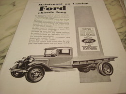 ANCIENNE PUBLICITE CAMION FORD CHASSIS LONG  1930 - Camions