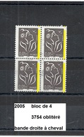Delcampe - Variété Bloc4 De 2005 Oblitéré Y&T N° 3754 Bande Droite à Cheval - Used Stamps