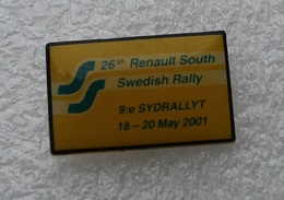 Delcampe - Pin's 26 Th Renault South Swedish Rallye . 18/20 Mai 2001 . Rallye De Suède - Renault