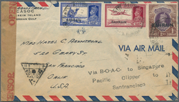 Bahrain: 1941. Air Mail Envelope Addressed To The United States Bearing SG 27, 3a6p Blue, SG 31, 12a - Bahrain (1965-...)