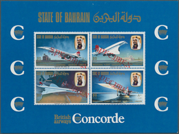 Bahrain: 1976, Concorde First Flight Bahrain-London, Souvenir Sheet With Four Diagonal Red SPECIMEN - Bahrain (1965-...)