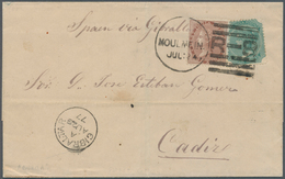 Birma / Burma / Myanmar: Burma 1877: Envelope Addressed To Cadiz Bearing India SG 58, 1a Brown And S - Myanmar (Birma 1948-...)