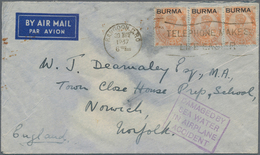 Birma / Burma / Myanmar: 1937. Air Mail Envelope Addressed To Norfolk, England Bearing Burma SG 6, 2 - Myanmar (Burma 1948-...)