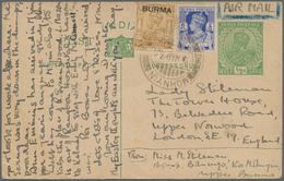 Birma / Burma / Myanmar: 1940. Indian Postal Stationery Card KGV 'half Anna' Green Upgraded With Bur - Myanmar (Burma 1948-...)