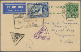 Birma / Burma / Myanmar: 1942. Air Mail Burma Postal Stationery Card 'half Anna On 9 Pies' Green (wr - Myanmar (Birmanie 1948-...)