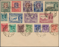 Birma / Burma / Myanmar: 1946, Unadressed Envelope With "MILY ADMN" Surcharged Set Of 16 Stamps Canc - Myanmar (Birmanie 1948-...)