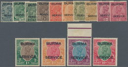 Birma - Dienstmarken: 1937, India KGV Definitives With Opt. 'BURMA / SERVICE' Complete Set Of 14, Mi - Myanmar (Burma 1948-...)