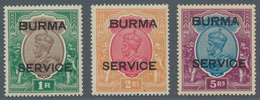 Birma - Dienstmarken: 1937 KGV. Officials 1r., 2r. And 5r., Mint Never Hinged (1r. And 2r.) Or Light - Myanmar (Birmanie 1948-...)