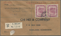 Brunei: 1951 Registered Airmail Cover From Kuala Belait To Kowloon, Hongkong Franked By 1947 25c. De - Brunei (1984-...)