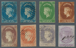 Ceylon / Sri Lanka: 1857 Group Of Eight Imperforated Stamps Of First Issues, With Two Singles 1d. Bl - Sri Lanka (Ceylon) (1948-...)