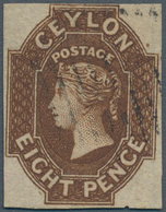Ceylon / Sri Lanka: 1859, QV 8d. Brown Imperforate With Clear Margins On Three Sides (short At Top) - Sri Lanka (Ceylan) (1948-...)