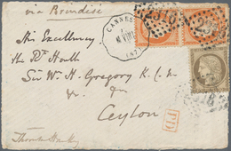 Ceylon / Sri Lanka: 1873. Cover Front Addressed To Ceylon Bearing French 'Ceres' Yvert 38, 40c Orang - Sri Lanka (Ceylon) (1948-...)
