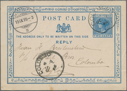 Ceylon / Sri Lanka: 1895, 2 Cent Reply Card Returned From "BASEL 15 IX 95" To Colombo. Arrived There - Sri Lanka (Ceylon) (1948-...)