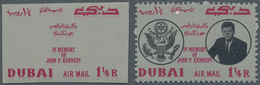 Dubai: 1964, 1¼ R. Kennedy Impferorated Variety "missing Imprint" Of Portrait And Coat Of Arms, Mint - Dubai