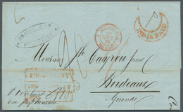 Französisch-Indien: 1850 Forerunner Letter From French India From Pondichery With Indian Paid Cancel - Covers & Documents