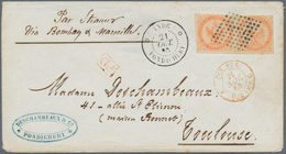 Französisch-Indien: 1865. Envelope (small Part Backflap Missing) Addressed To France Bearing French - Covers & Documents