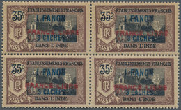 Französisch-Indien: 1941, Pondichery Temple 35c. Brown/black Surcharged In Blue ‚1 FANON / 3 CACHES‘ - Briefe U. Dokumente