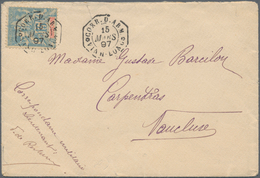 Französisch-Indochina: "CORR.D'ARM VINH-LONG 1897" Correspondance D'armée Postmark On 15c Groupe Typ - Covers & Documents