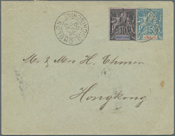 Französisch-Indochina: 1899. French Indo-China Postal Stationery Envelope 15c Blue Upgraded With Fre - Cartas & Documentos