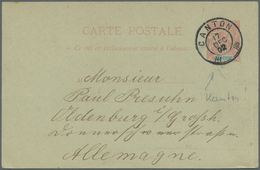 Französisch-Indochina: 1902, 10 C Stationery Card With Clear Strike Of "CANCTON 17 DEC 02" Sent To O - Covers & Documents