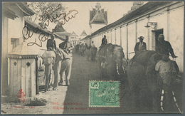 Französisch-Indochina: 1906. Picture Postcard Of 'Elephant Parade' Addressed To Krulie, Cambodia Bea - Storia Postale