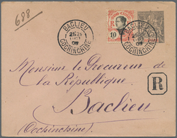 Französisch-Indochina: 1908. Registered .French Indo-China Postal Stationery Envelope 25c Black/rose - Covers & Documents