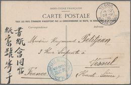 Französisch-Indochina: 1908, Blue "POSTE RURALE/NOA-BA-THA/PROVINCE DE HADONG" On Ppc  W. On Viewsid - Lettres & Documents