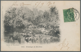 Französisch-Indochina: 1909. Picture Post Card Of 'Passage De Riviere' Addressed To France Bearing L - Storia Postale