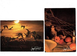 Delcampe - Lot 2 Cpm - Photo EDITIONS PB N° 223 - 226 JACQUES PERROT  Oiseaux Dans Le Ciel Fruit Orange Bougie Chardon Livre Ouvert - Monier