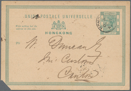 Hongkong - Treaty Ports: 1889. Hong Kong Postal Stationery Card (left Corner Missing) 1c Green Cance - Other & Unclassified