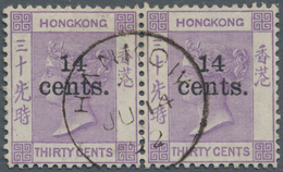 Hongkong - Treaty Ports: 1891. Queen Victoria SG 44, 14c On 30 C Mauve (pair), Watermark CC, Tied By - Altri & Non Classificati